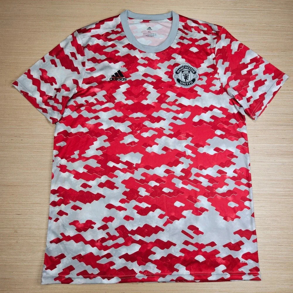 Manchester United Adidas Soccer Jersey Mens XL Red Camo Aeroready Primegreen